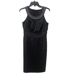 WHBM Black Formal Dress Size 4 Knee-Length Sleeveless Pearl Beaded Neckline